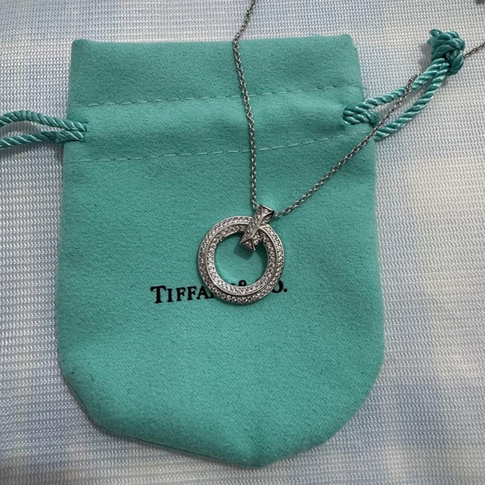 Tiffany & Co Silver Necklace With Diamond Hoop Pendant